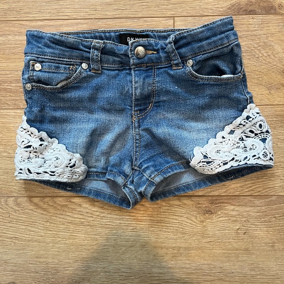 DKNY Blue Denim Shorts with Lace Trim - Picture 1 of 5
